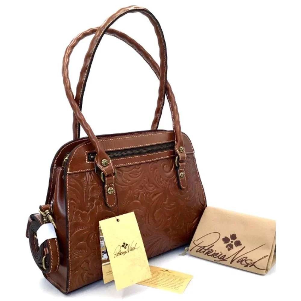 Patricia Nash Calvi Square Satchel Tooled Leather Bag Florence Brown P27207 NWT - Picture 2 of 8